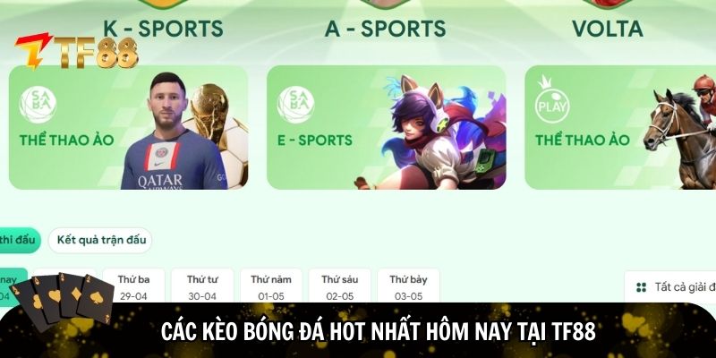 Các loại kèo bóng đá hot nhất hôm nay tại TF88