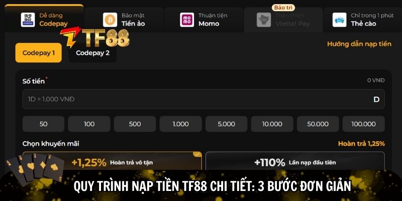 Quy trình nạp tiền TF88 bằng 3 bước