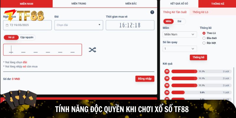 Tính năng độc quyền khi chơi xổ số TF88